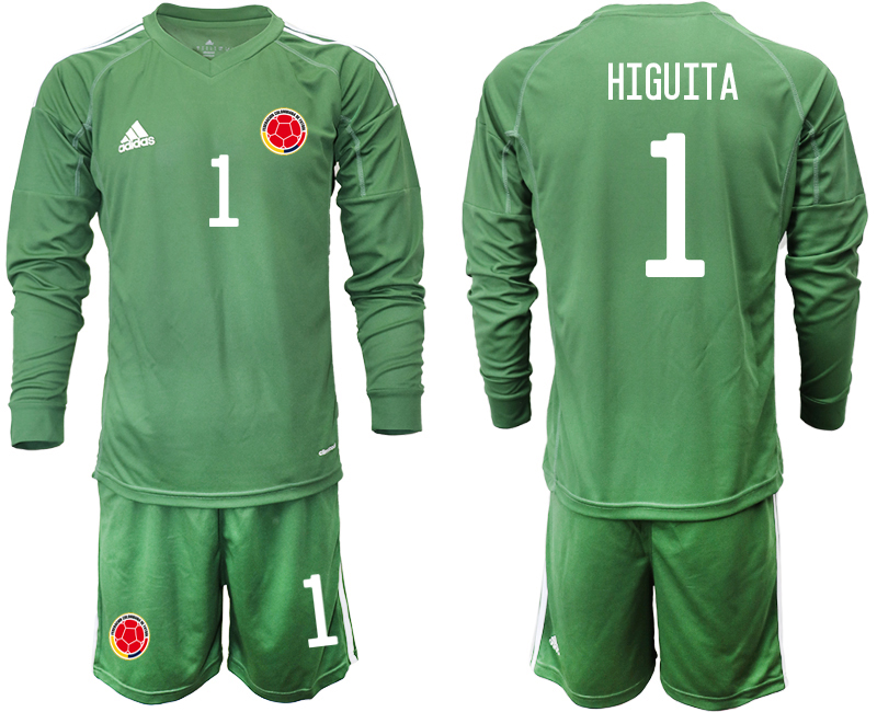 Men 2020-2021 Season National team Colombia goalkeeper Long sleeve green #1 Soccer Jersey1